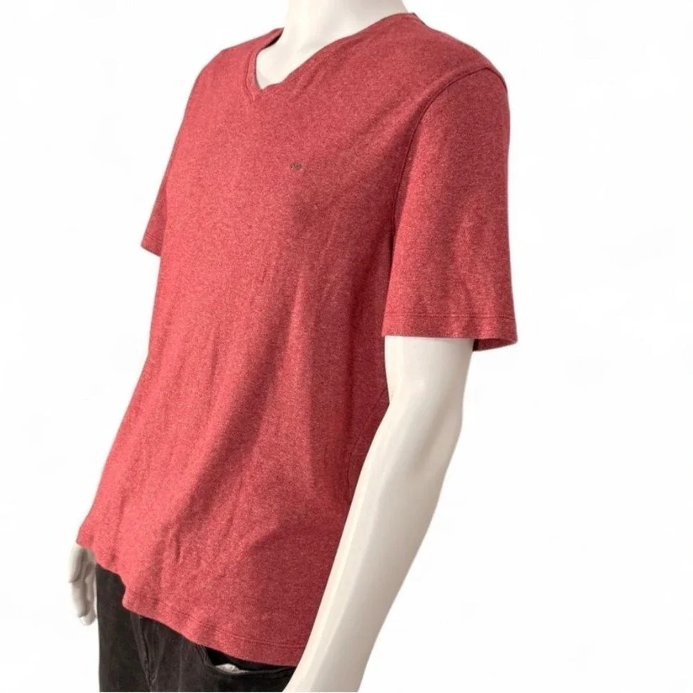 Michael Kors Mens V-Neck T-Shirt Heather Red Marl Short Sleeve Cotton Logo Large - Picture 3 of 5